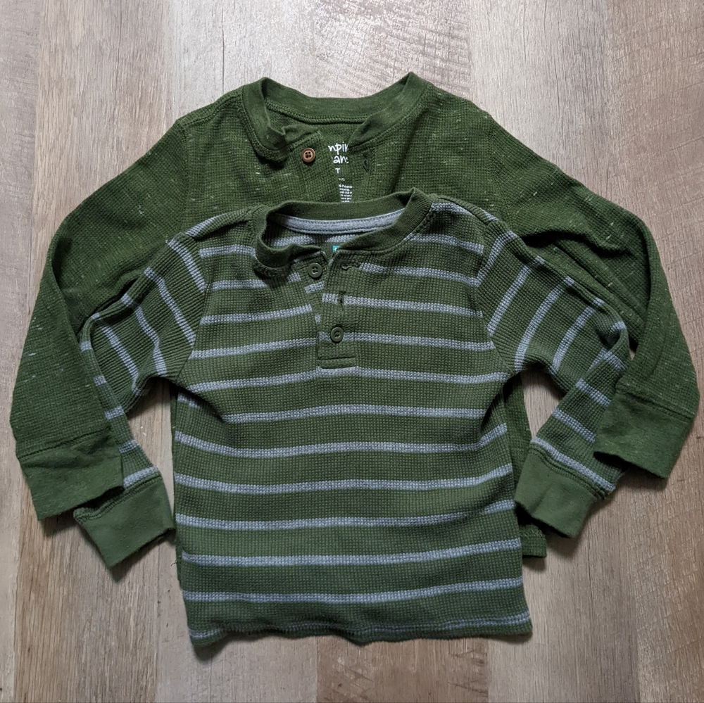 Set / Lot of 2 Boys Olive Green Longsleeve Henleys Thermals